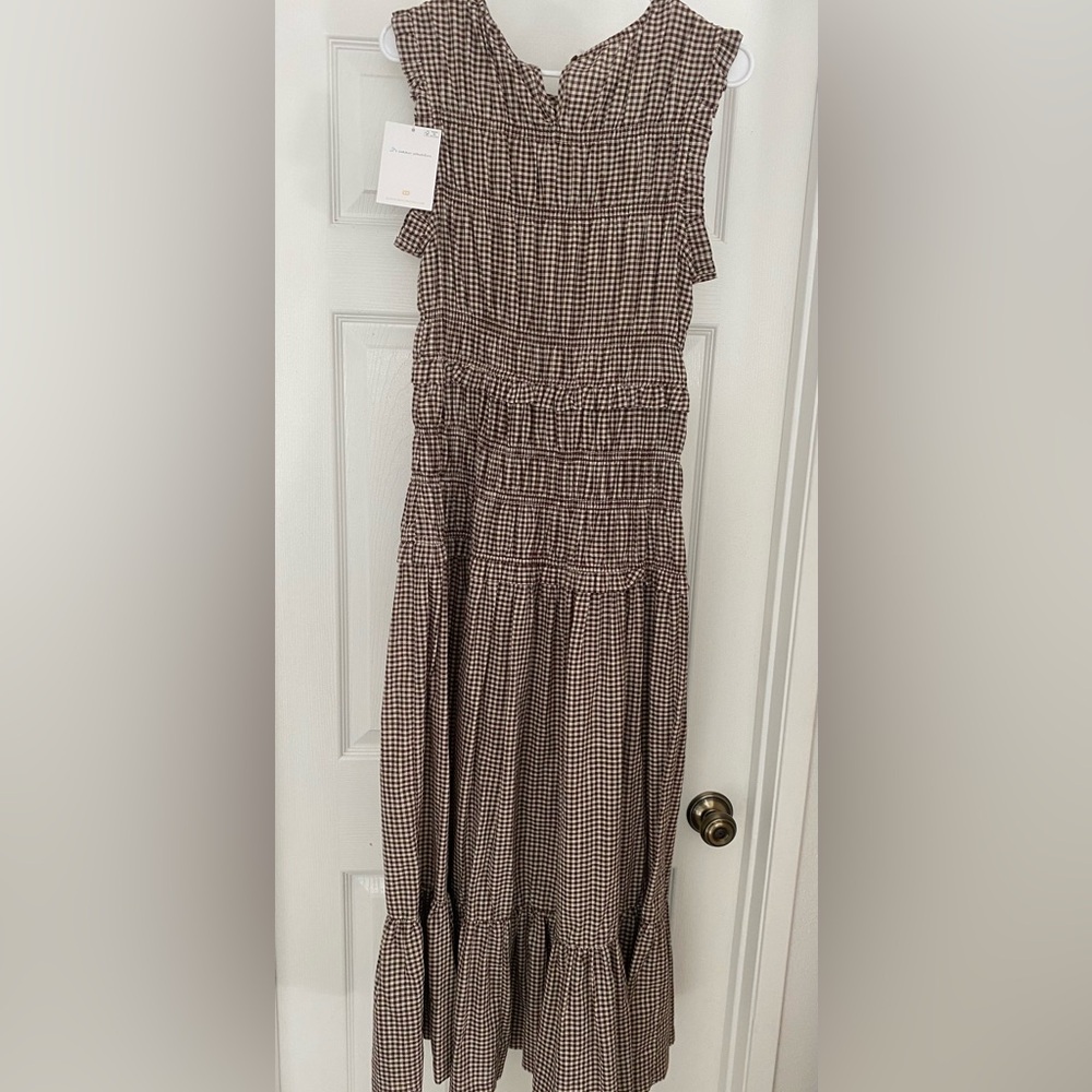 Caroline Constas Brown Checkered Shirred Dress size M BNWT
